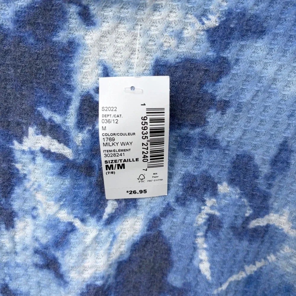 The Childrens Place Girls Blue Tie Dye Heart Waffle Knit Top Cut Out Back M 7/8‎